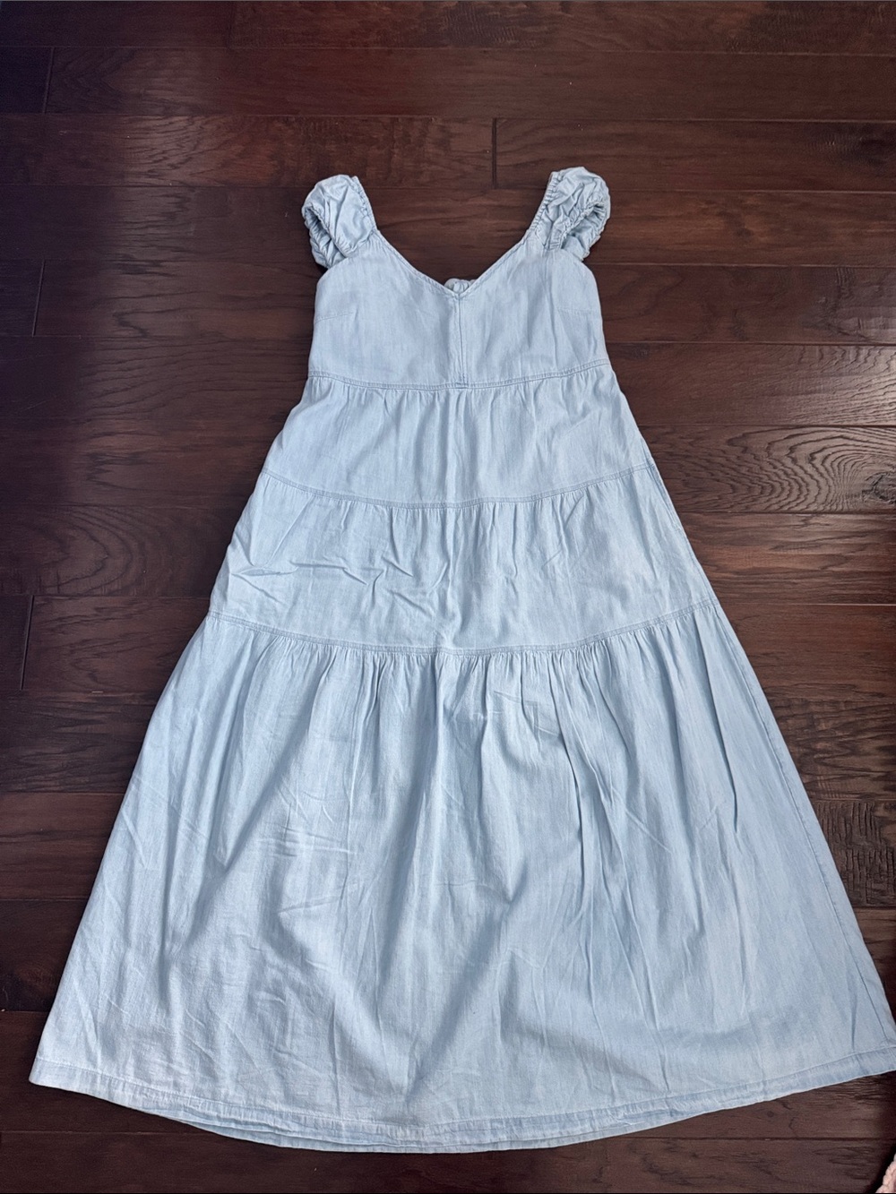 Old Navy Light Blue Jean Tiered Maxi Dress with Ruffled Straps - Picture 2 of 6
